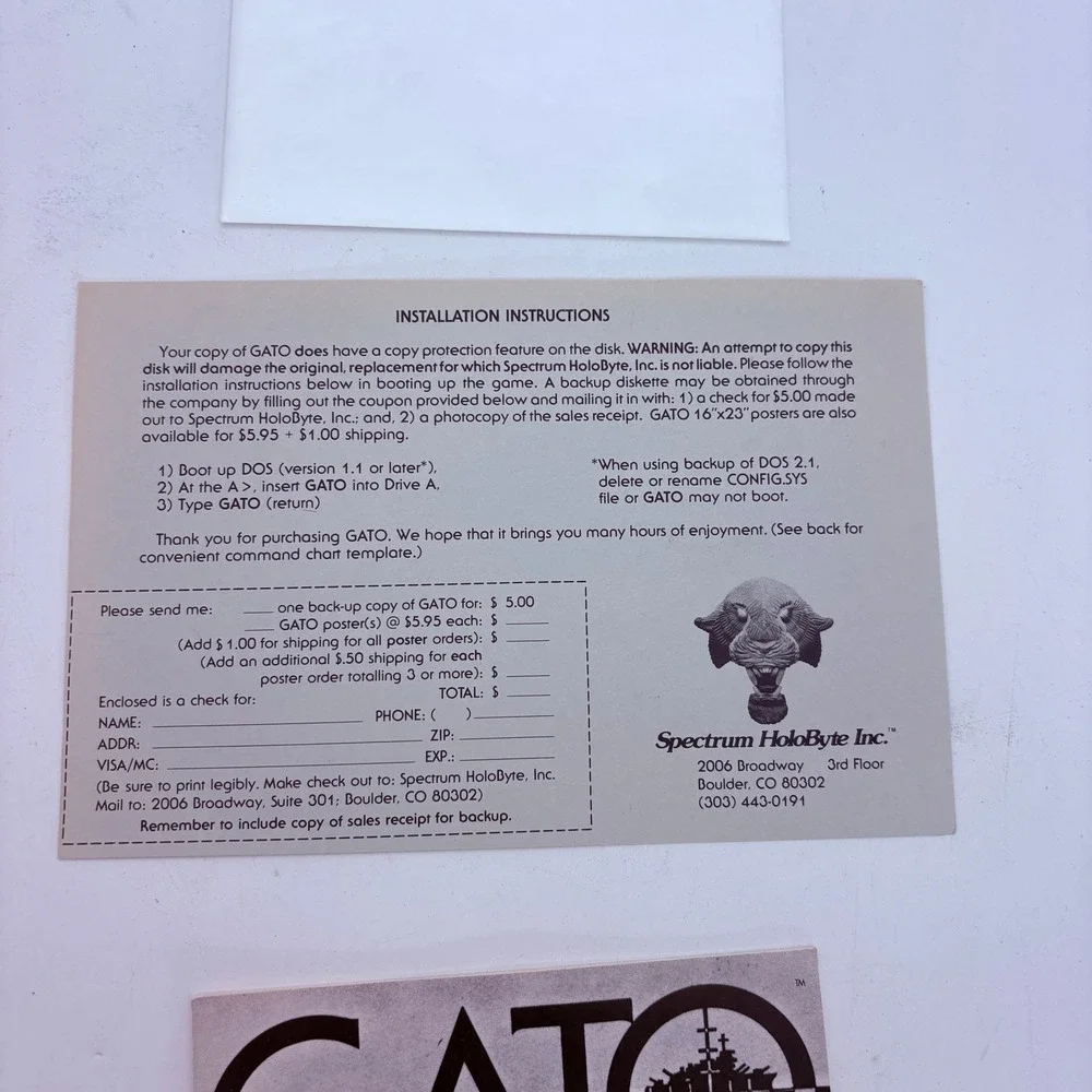 GATO WWII Submarine Simulation IBM PC‎ Floppy Disk 1987 Vintage